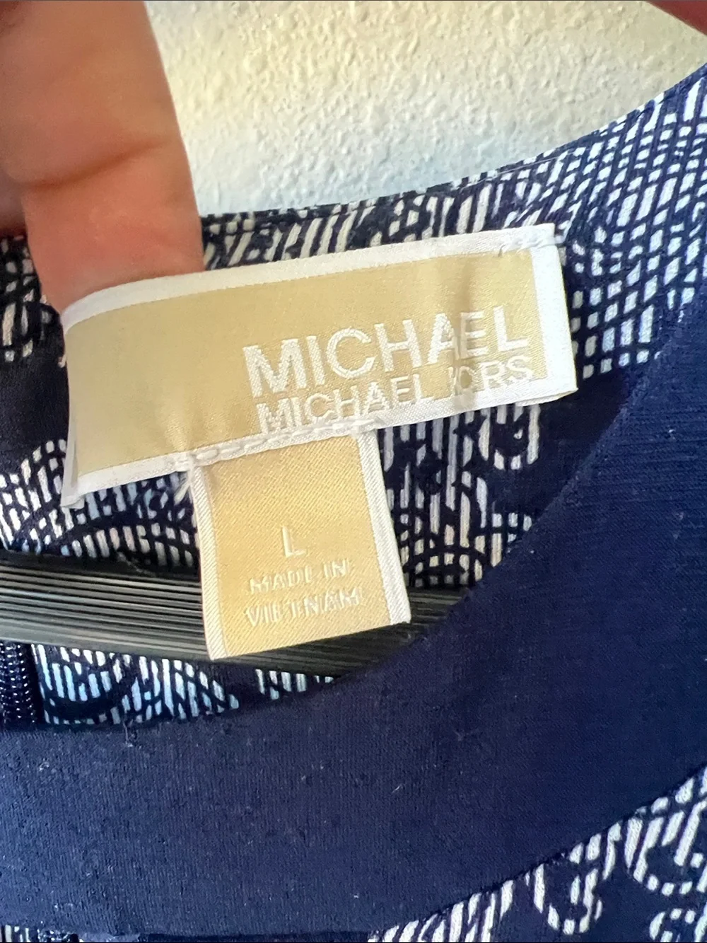 Michael Kors Navy and White Paisley Short Sleeve Dress